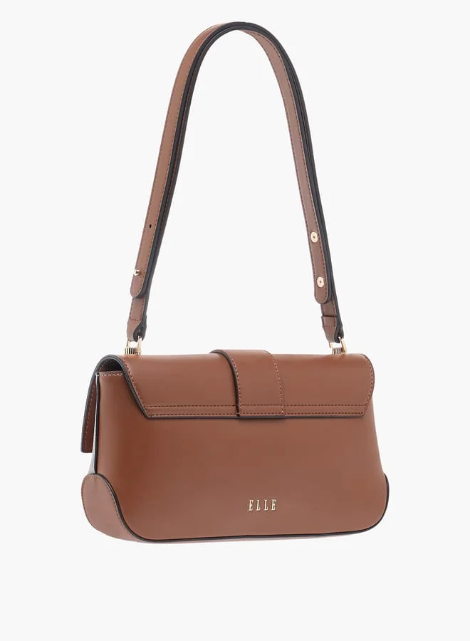 ELLE Monogram Print Shoulder Bag with Handle and Flap Closure