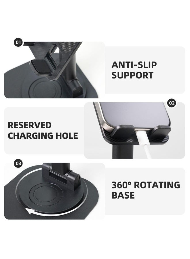 LumiArk 360° Rotating Foldable Phone and Tablet Stand - Universal Desktop Holder with Stable Base, Classic Black - Image 3