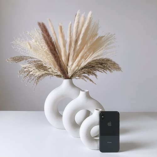 Eastern Rock White Ceramic Vases for Pampas Grass,Water Drop Design Doughnut vase Modern Home Decor Minimalist Nordic Boho Ins Style (White Mini) - Image 3