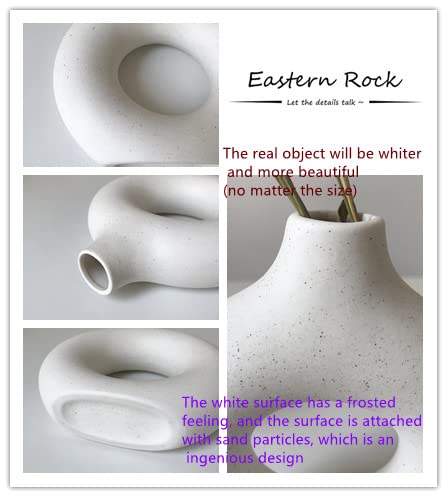 Eastern Rock White Ceramic Vases for Pampas Grass,Water Drop Design Doughnut vase Modern Home Decor Minimalist Nordic Boho Ins Style (White Mini) - Image 5