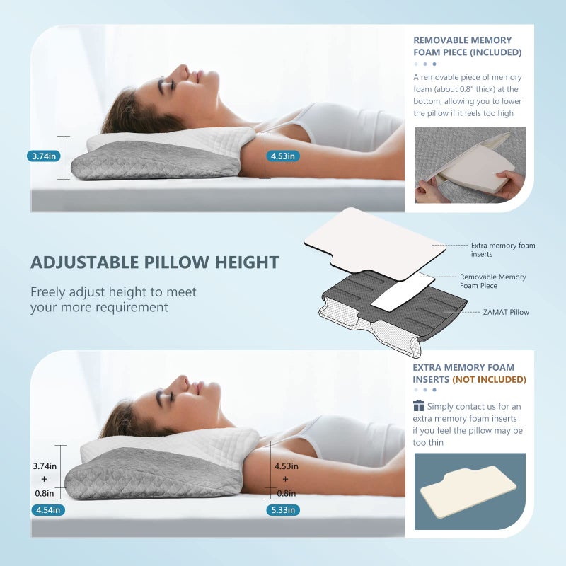 ZAMAT ZAMAT Adjustable Cervical Memory Foam Pillow, Odorless Neck Pillows for Pain Relief, Orthopedic Bed Pillows for Sleeping  - Image 4