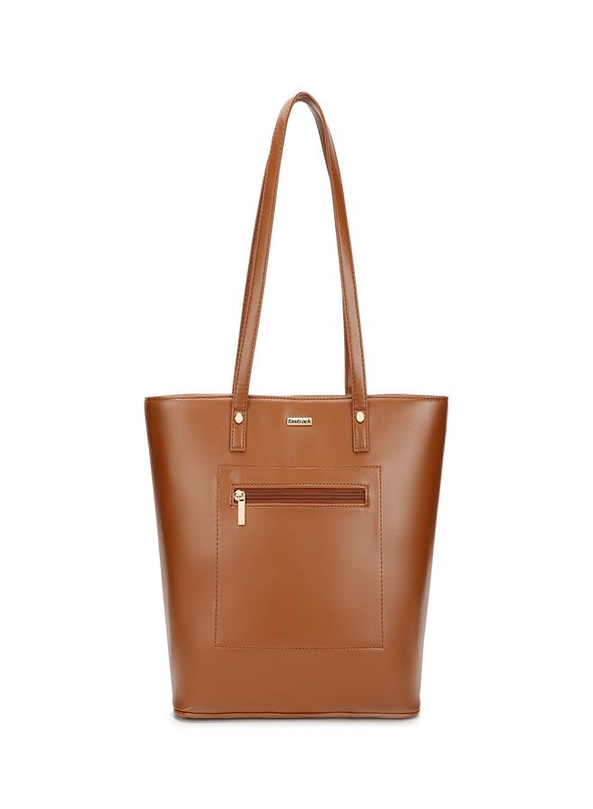 Fastrack Tan Tote Bag for Women | Spacious Everyday Carryall with Zipper Closure & Quick Access Pockets | Sleek Faux Leather Tote for Work, College & Daily Use - Image 1