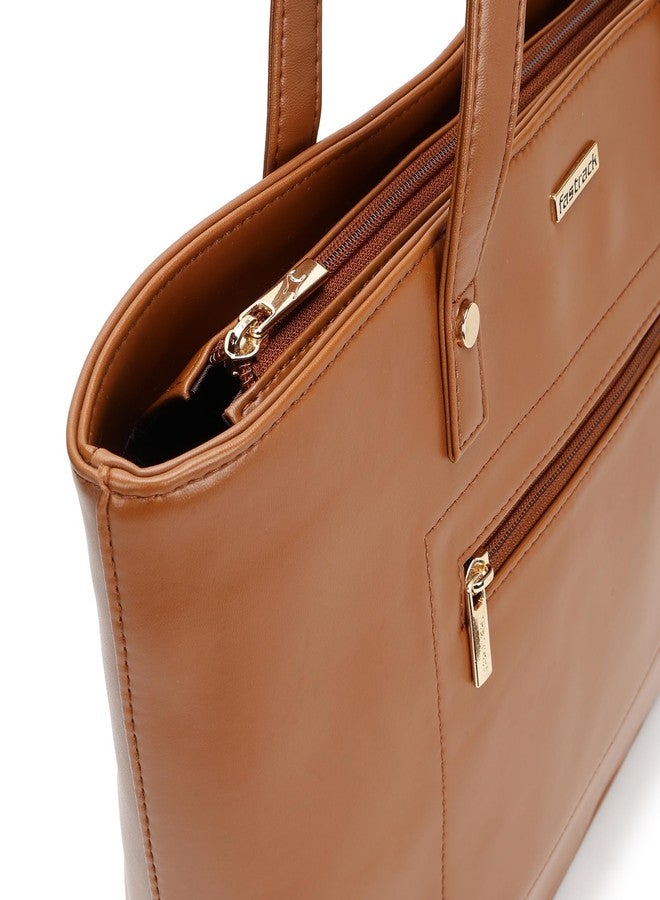 Fastrack Tan Tote Bag for Women | Spacious Everyday Carryall with Zipper Closure & Quick Access Pockets | Sleek Faux Leather Tote for Work, College & Daily Use - Image 3