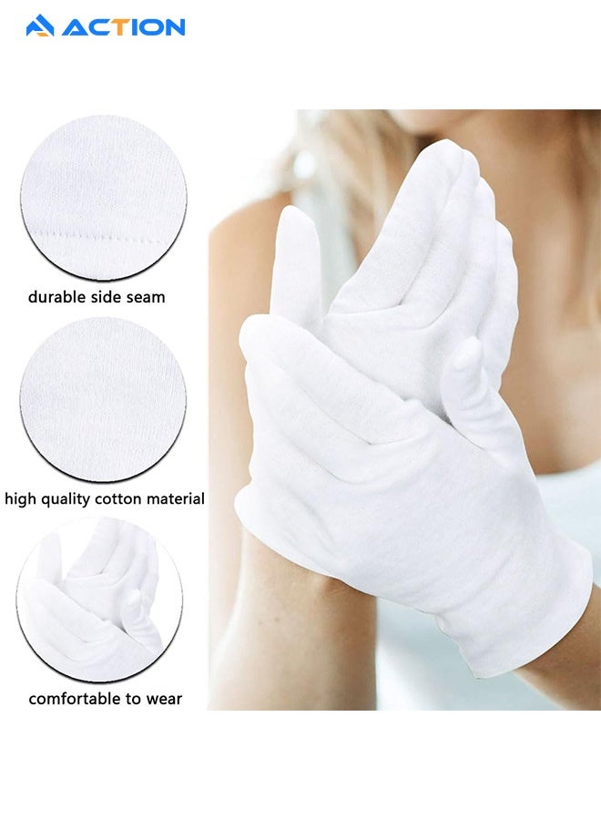 أكشن 12 زوجًا من القفازات القطنية البيضاء للاكزيما واليدين الجافة - بطانات قفازات عمل جيدة التهوية - قفازات سبا مرطبة - قفازات ناعمة لفحص المجوهرات - قفازات قماش قطنية قابلة للتمدد - Image 5