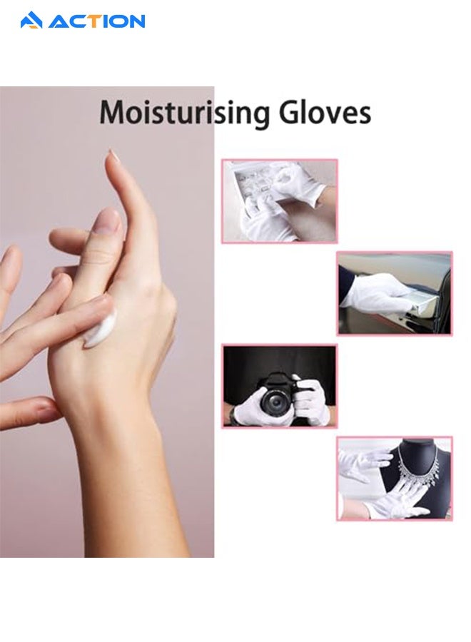 أكشن 12 زوجًا من القفازات القطنية البيضاء للاكزيما واليدين الجافة - بطانات قفازات عمل جيدة التهوية - قفازات سبا مرطبة - قفازات ناعمة لفحص المجوهرات - قفازات قماش قطنية قابلة للتمدد - Image 4