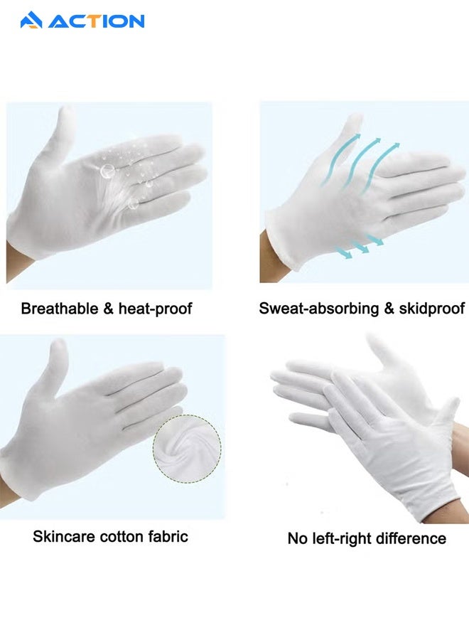 أكشن 12 زوجًا من القفازات القطنية البيضاء للاكزيما واليدين الجافة - بطانات قفازات عمل جيدة التهوية - قفازات سبا مرطبة - قفازات ناعمة لفحص المجوهرات - قفازات قماش قطنية قابلة للتمدد - Image 2