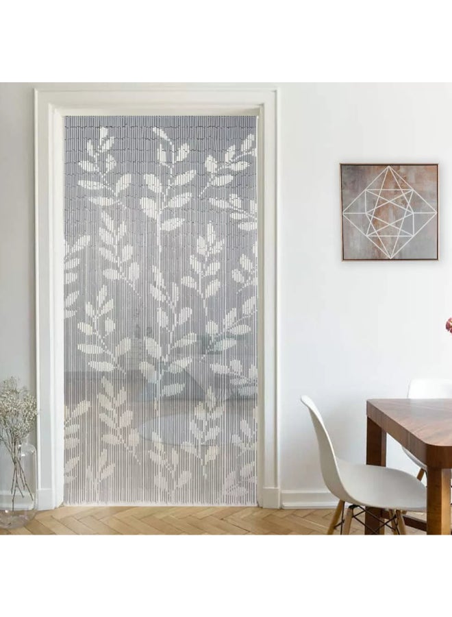LUANCE Leaf Pattern Bamboo Beaded Door Curtain Grey and White 90 x 200 cm 5502893 - Image 1