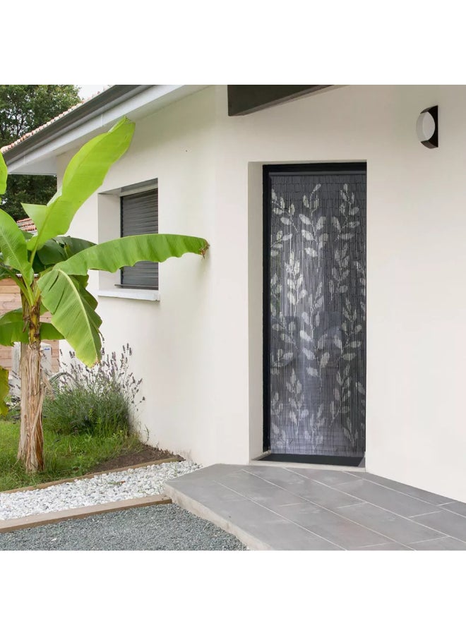 LUANCE Leaf Pattern Bamboo Beaded Door Curtain Grey and White 90 x 200 cm 5502893 - Image 3