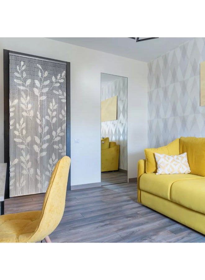 LUANCE Leaf Pattern Bamboo Beaded Door Curtain Grey and White 90 x 200 cm 5502893 - Image 5