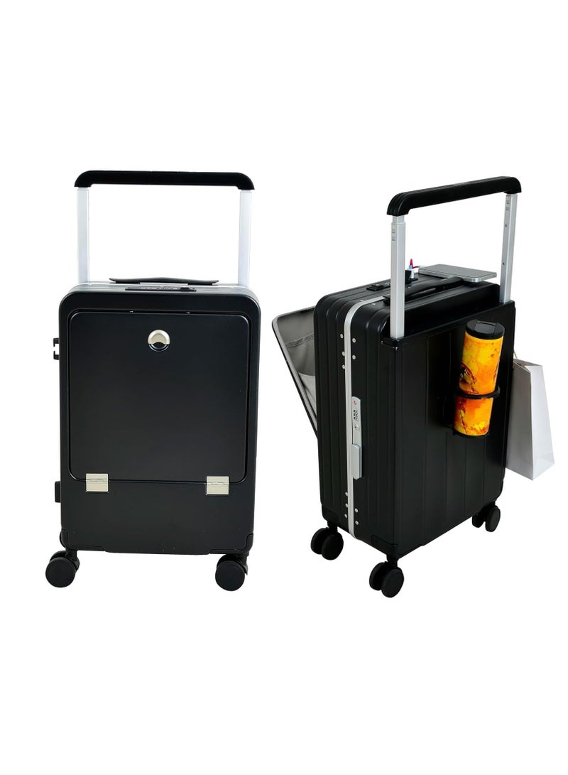 Reko Carry-on Luggage, 20-inch Luggage Carry On Luggage, Travel ABS Luggage, Carry On Cabin Travel Trolley Bag with Combination Lock and 4 Spinner Wheels, ABS+PC (Black) - Image 1