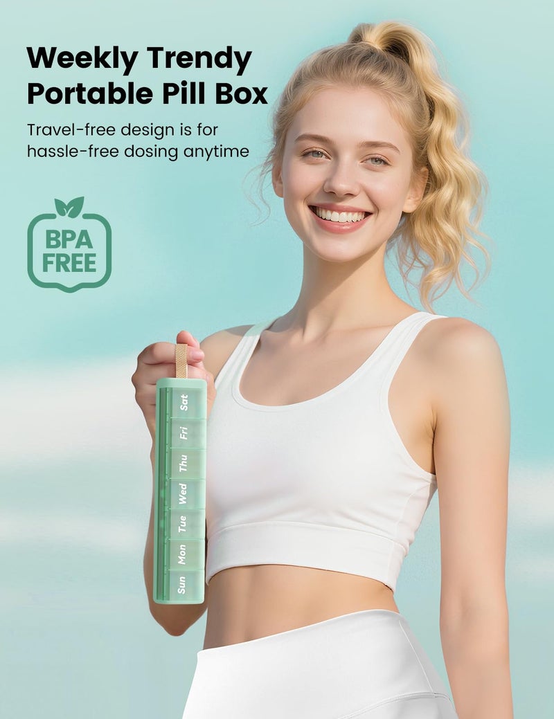 Ideerfit Weekly Medicine Pill Organizer, 7 Day Daily Pill Box Case Travel with Portable Handle, Moisture-Proof Desiccant & Secure Hinges for Vitamins, Medication Supplements - Image 3