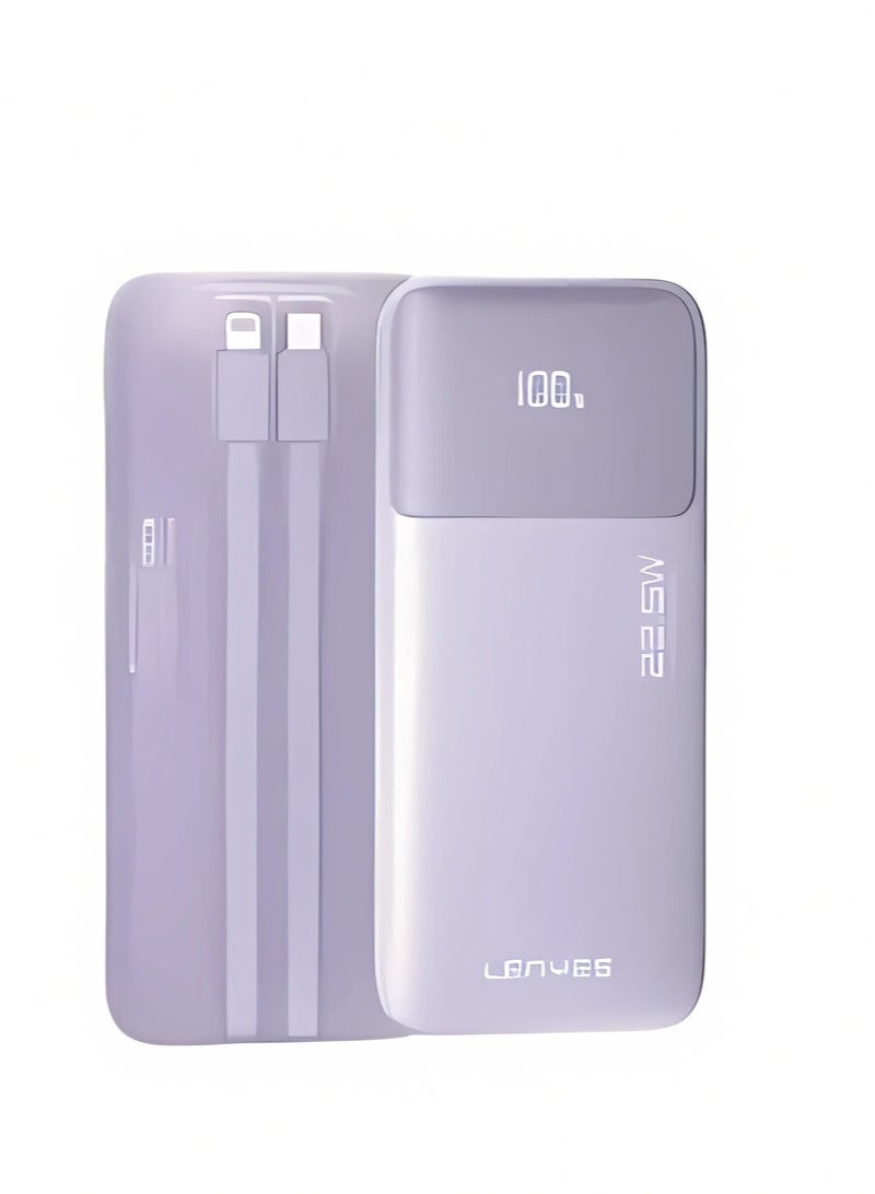 Lenyes 22.5W Fast Charging 10000mAh Power Bank with Built-in USB-C & Lightning Cables, USB-A & USB-C Ports, Multi-Device Portable Charger for Smartphones, Tablets & Everyday Travel – Black - Image 1