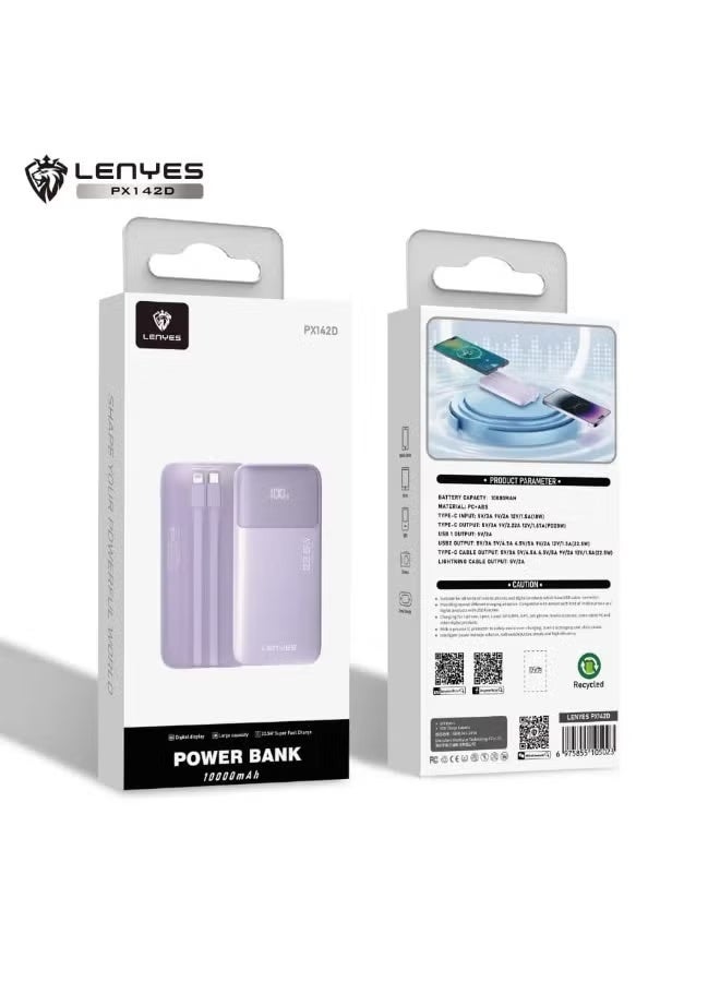 Lenyes 22.5W Fast Charging 10000mAh Power Bank with Built-in USB-C & Lightning Cables, USB-A & USB-C Ports, Multi-Device Portable Charger for Smartphones, Tablets & Everyday Travel – Black - Image 2