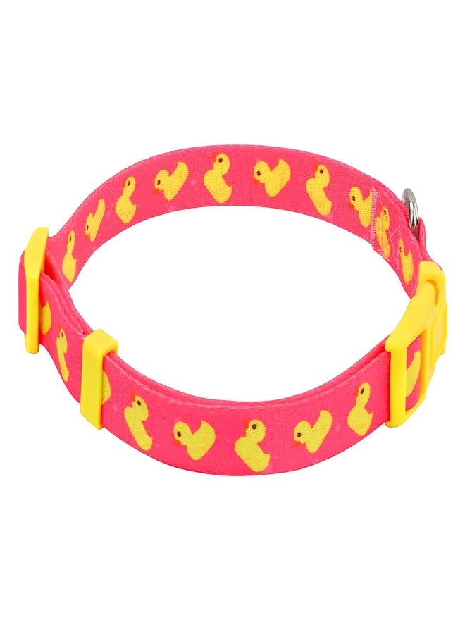 HDE Nylon Dog Collar Adjustable Soft Puppy Collars for Small Medium Large Dogs Ducks Pink - M - Image 1