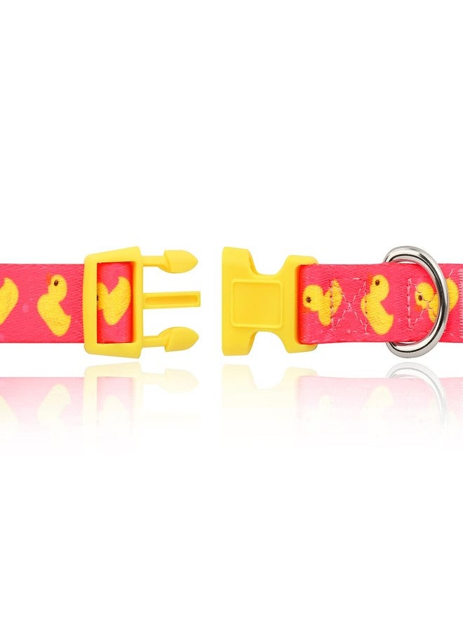 HDE Nylon Dog Collar Adjustable Soft Puppy Collars for Small Medium Large Dogs Ducks Pink - M - Image 3