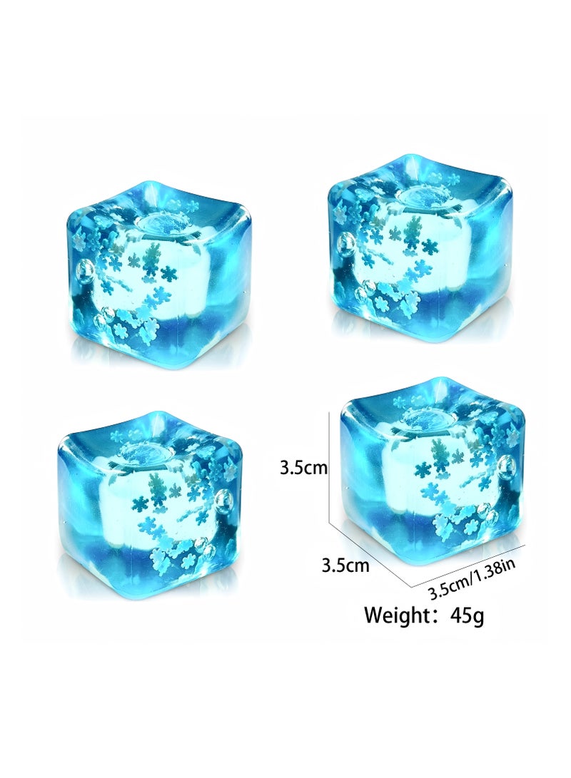 4PCS  Stress Balls Ice Cube with Snowflakes Inside for Your Best Mellow and Chill, Snow Pieces Silent Nice Square Shape Anxiety Sensory Squishy Fidget Toy Slow Rise, Classroom Prizes, Calming Kids Adults - Image 1