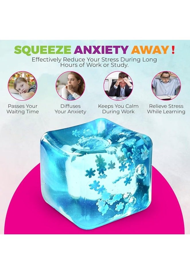 4PCS  Stress Balls Ice Cube with Snowflakes Inside for Your Best Mellow and Chill, Snow Pieces Silent Nice Square Shape Anxiety Sensory Squishy Fidget Toy Slow Rise, Classroom Prizes, Calming Kids Adults - Image 2