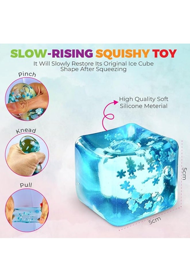 4PCS  Stress Balls Ice Cube with Snowflakes Inside for Your Best Mellow and Chill, Snow Pieces Silent Nice Square Shape Anxiety Sensory Squishy Fidget Toy Slow Rise, Classroom Prizes, Calming Kids Adults - Image 3