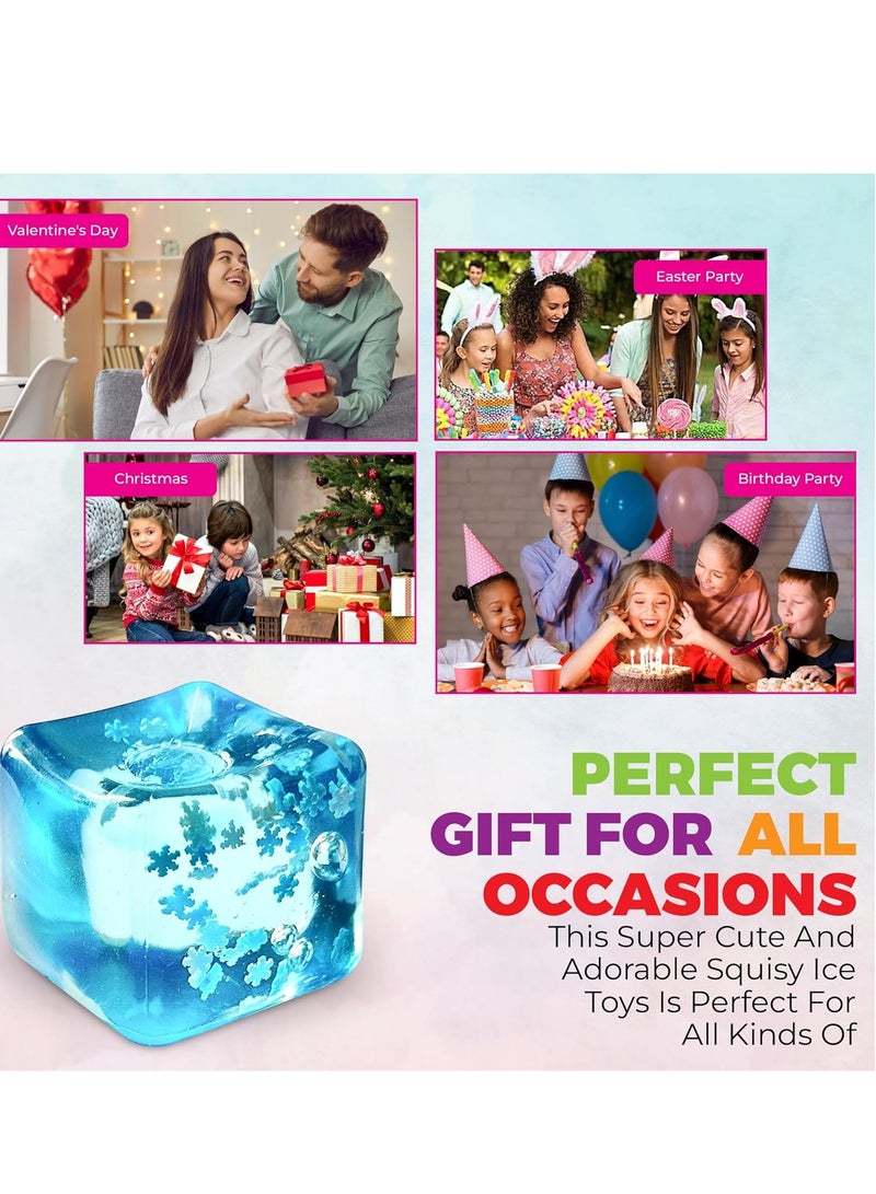 4PCS  Stress Balls Ice Cube with Snowflakes Inside for Your Best Mellow and Chill, Snow Pieces Silent Nice Square Shape Anxiety Sensory Squishy Fidget Toy Slow Rise, Classroom Prizes, Calming Kids Adults - Image 4