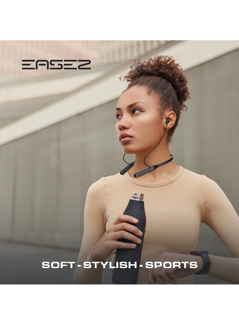 إيزز سوار رقبة رياضي من السيليكون بلوتوث لاسلكي مع وقت تشغيل 20 ساعة، بلوتوث 5.3، شفط مغناطيسي، أسود - Image 4