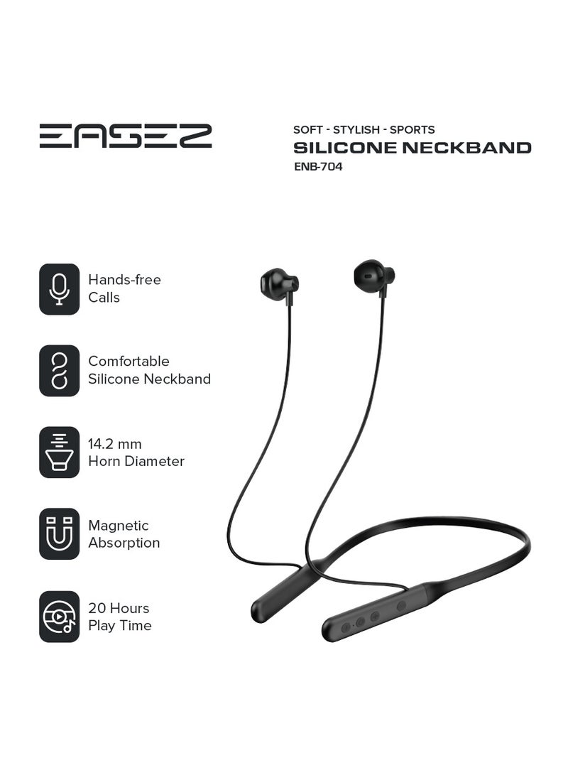 إيزز سوار رقبة رياضي من السيليكون بلوتوث لاسلكي مع وقت تشغيل 20 ساعة، بلوتوث 5.3، شفط مغناطيسي، أسود - Image 2