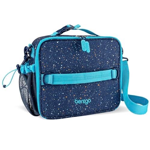 Bentgo Kids Lunch Bag - Double-Insulated, Reusable Lunch Bag for Kids 3+ with Adjustable Strap; Holds Lunch Box/Water Bottle/Snacks; Easy-Clean, Water-Resistant & Pockets (Confetti - Abyss Blue) - Image 1