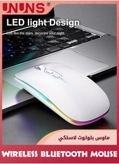 UNUNS LED Wireless Bluetooth Mouse,Rechargeable Slim Silent Laptop Mouse,Portable BT5.2+2.4G USB Receiver Dual Mode Computer Mice,3 Adjustable DPI,Mouse For Notebook Tablet Phone,White  - Image 2