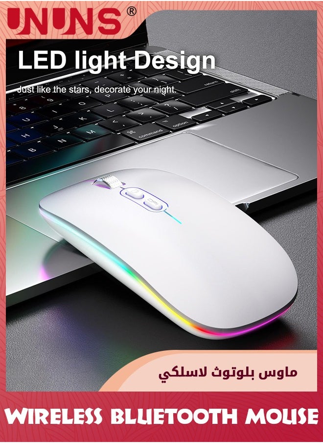 UNUNS - LED Wireless Bluetooth Mouse,Rechargeable Slim Silent Laptop Mouse,Portable BT5.2+2.4G USB Receiver Dual Mode Computer Mice,3 Adjustable DPI,Mouse For Notebook Tablet Phone,White - Image 1
