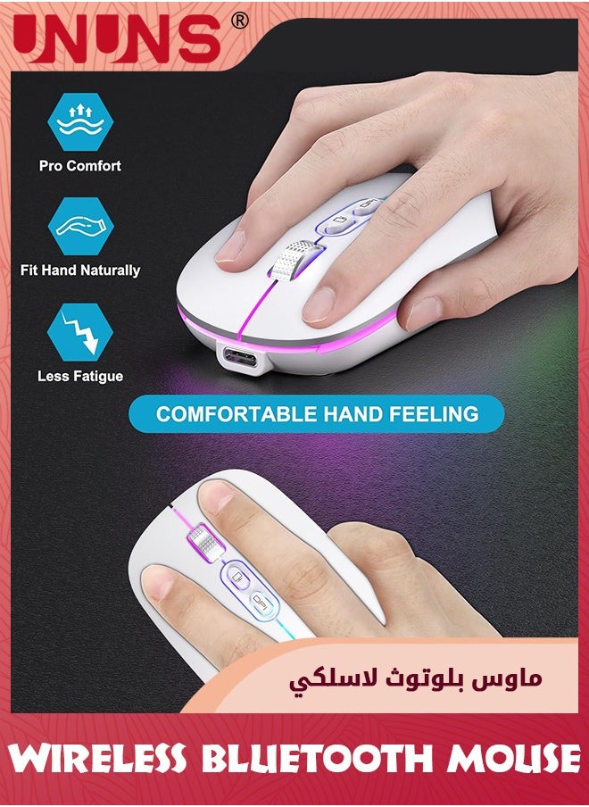 UNUNS - LED Wireless Bluetooth Mouse,Rechargeable Slim Silent Laptop Mouse,Portable BT5.2+2.4G USB Receiver Dual Mode Computer Mice,3 Adjustable DPI,Mouse For Notebook Tablet Phone,White - Image 1