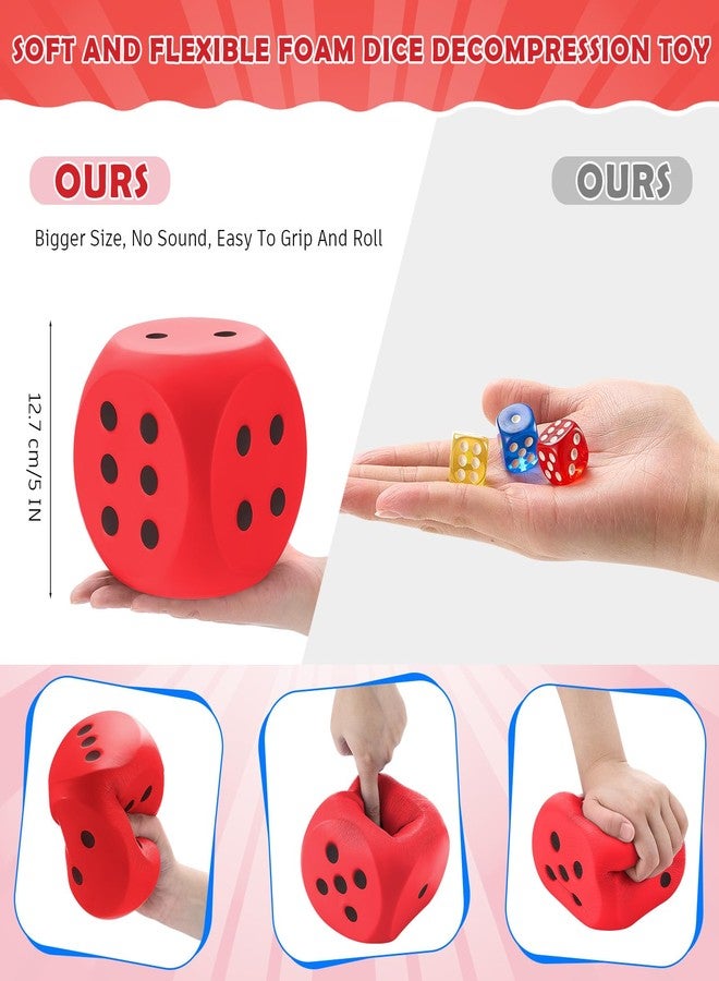 Zomiboo Large 5 Inch Foam Dice, Jumbo 6 Sided Giant Dice for Casino Party & Classroom, Anxiety Stress Relieve Ball Toy Gifts for Adults Kids Board Game to Get Your Lucky Numbers(Red) - Image 2