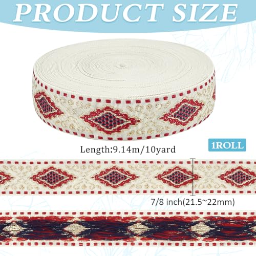 FINGERINSPIRE 10 Yards Jacquard Ribbon Trims 78 inch Wide FireBrick Color Boho Embroidered Woven Ribbon Polyester Rhombus Woven Fabric Bias Tape for DIY Clothing Bag Sewing Crafts Home Decoration - Image 3