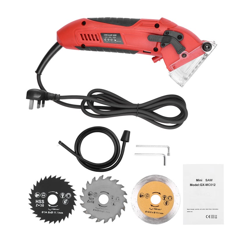 Mini Circular Saw 400W 3400RPM Comapct Circular Saw Tile Saw with 3 Saw Blades and Vacuum Adapter Multifunctional Electric Saw DIY Power Tool Cut Wood Metal Drywall Tile and Plastic - Image 1