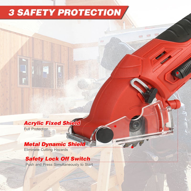 Mini Circular Saw 400W 3400RPM Comapct Circular Saw Tile Saw with 3 Saw Blades and Vacuum Adapter Multifunctional Electric Saw DIY Power Tool Cut Wood Metal Drywall Tile and Plastic - Image 3