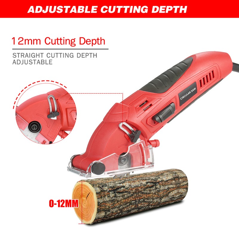 Mini Circular Saw 400W 3400RPM Comapct Circular Saw Tile Saw with 3 Saw Blades and Vacuum Adapter Multifunctional Electric Saw DIY Power Tool Cut Wood Metal Drywall Tile and Plastic - Image 5
