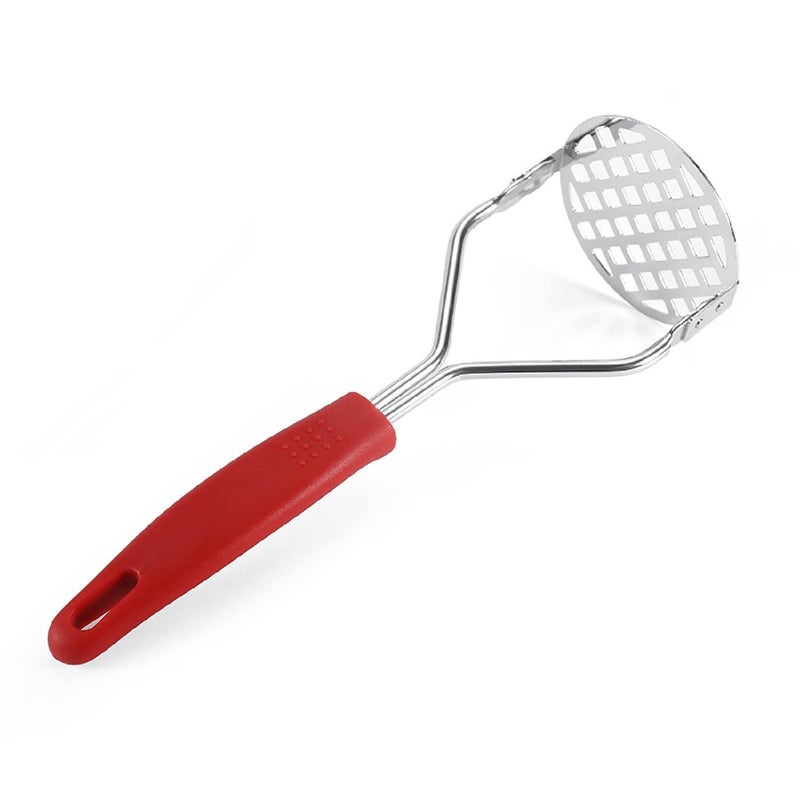 SHFTI SHFTI Potato Masher with Non Slip Heat Resistance Handle and Large Round Press Plate for Vegetable Fruits and Baby Food Sturdy Easy to Use for Cooking and Kitchen Gadget1 PCS RED - Image 1