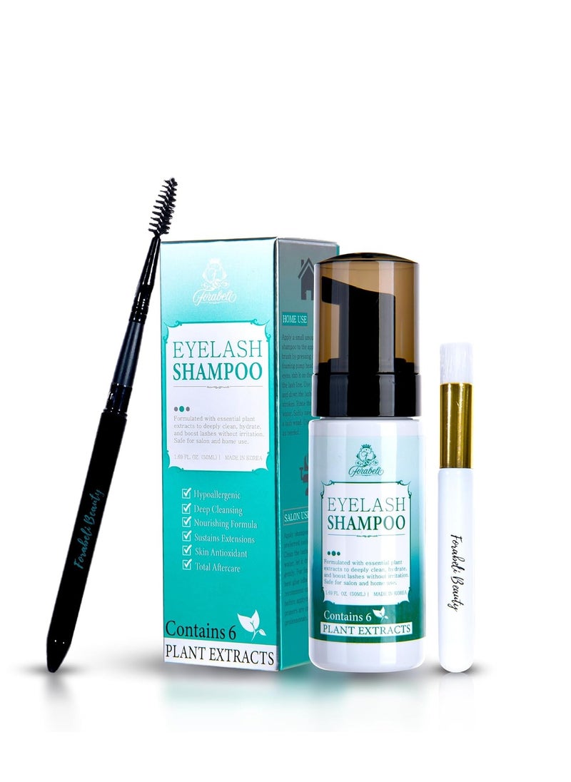 Forabeli - Forabeli Eyelash Extension Shampoo Brush + Wand 50ml / Eyelid Foaming Cleanser/Lash Cleaner/Eyelash Wash & Lash Bath for Extensions/Paraben, Sulfate Free/Safe Makeup Remover Salon & Self Use - Image 1