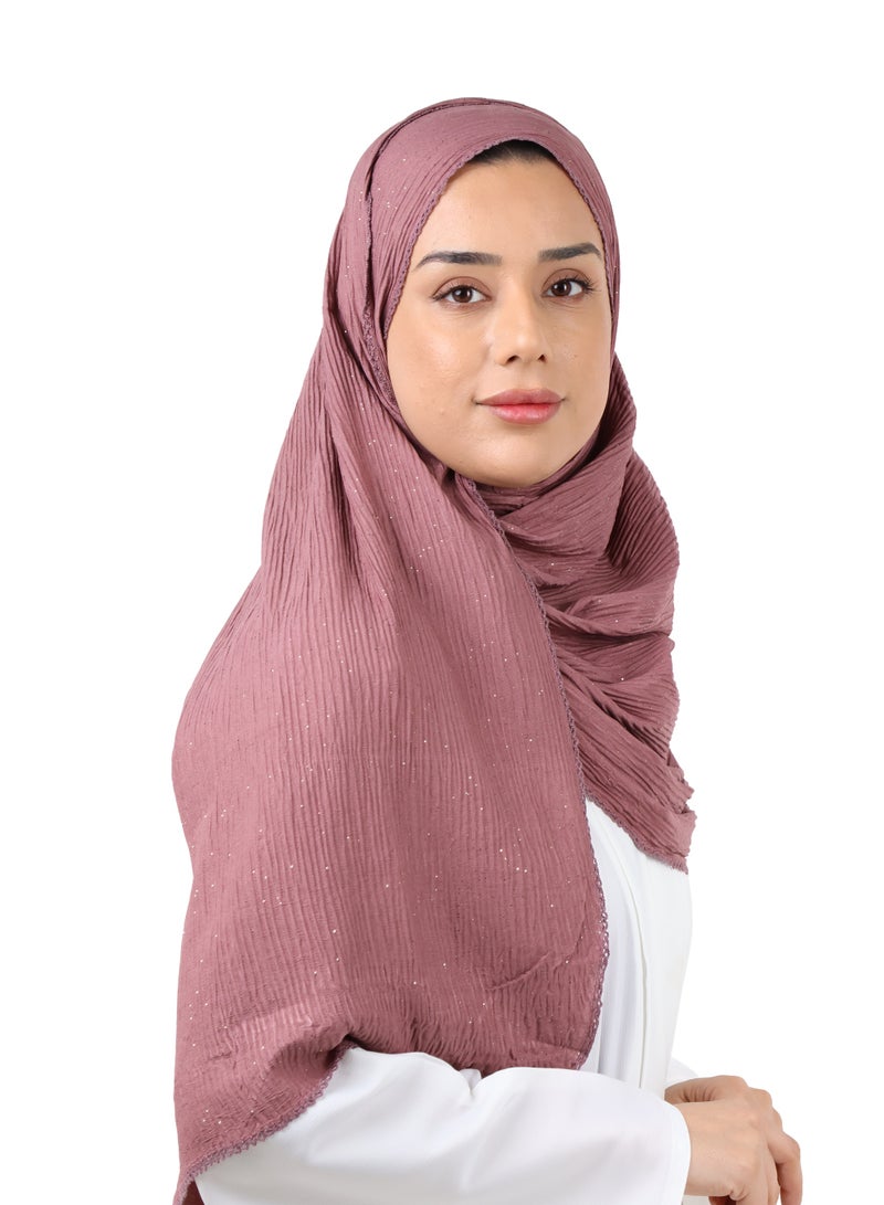 جميلة وشاح قطني مزيج مجعّد مع حواف دانتيل ولمسات لامعة - عنابي - Image 2