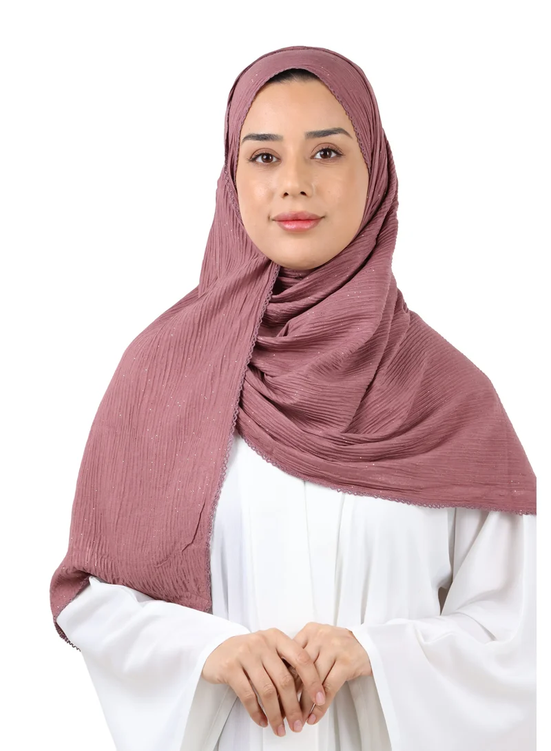 Crinkle Cotton Mix Scarf with Lace Trim & Shimmer (Burgundy)