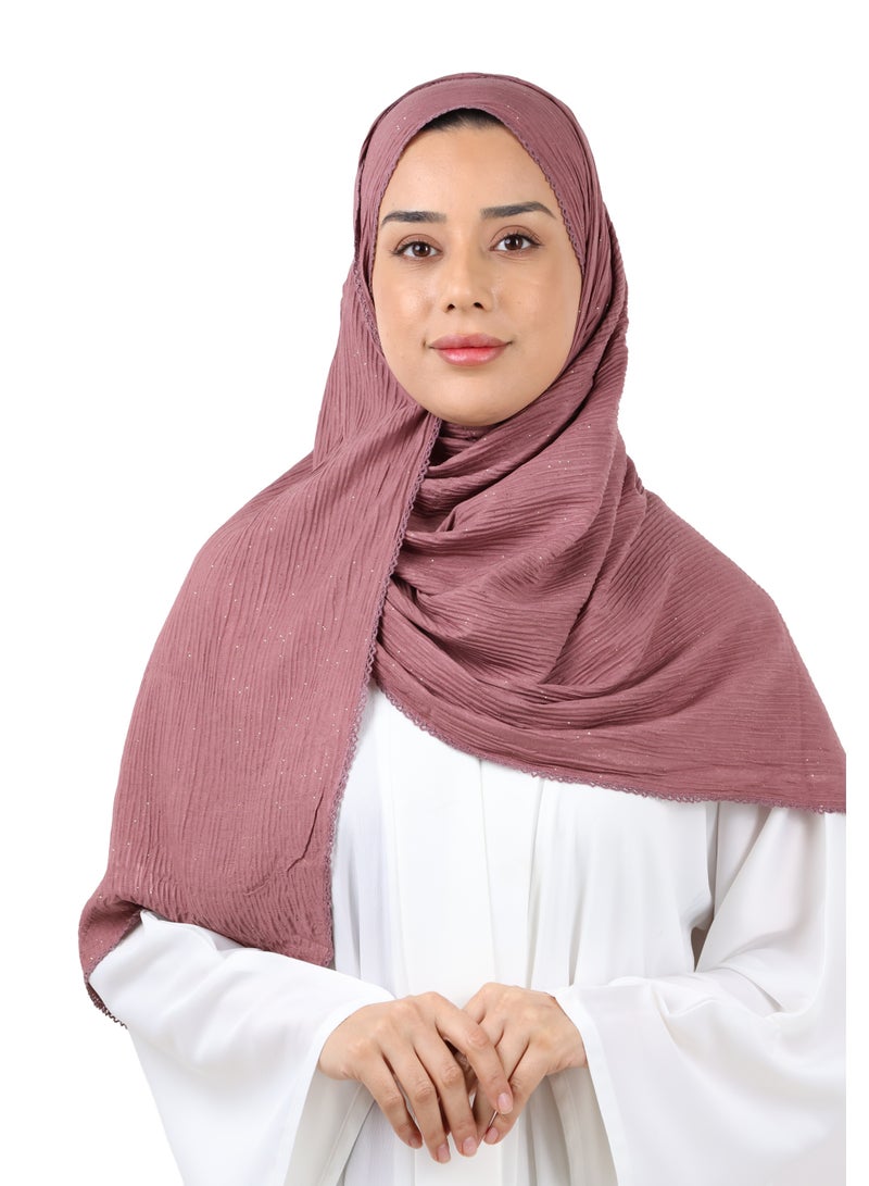 جميلة وشاح قطني مزيج مجعّد مع حواف دانتيل ولمسات لامعة - عنابي - Image 1