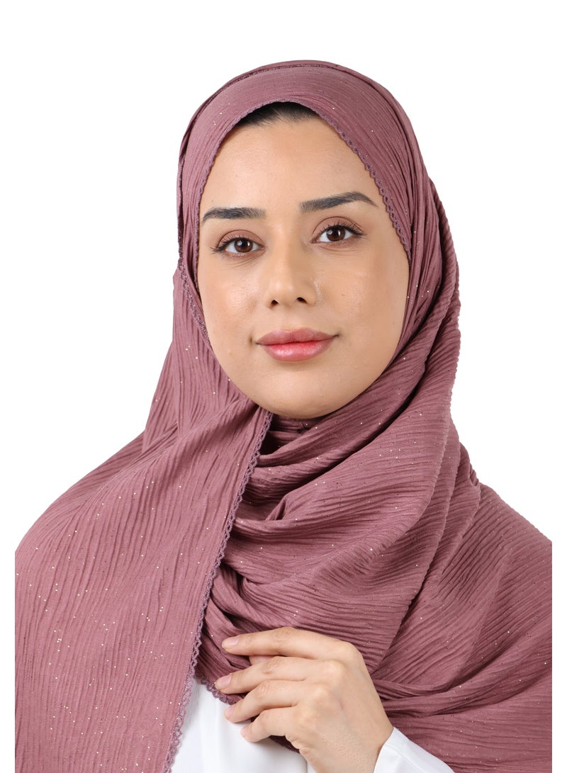 جميلة وشاح قطني مزيج مجعّد مع حواف دانتيل ولمسات لامعة - عنابي - Image 5