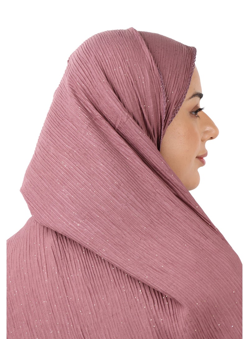 جميلة وشاح قطني مزيج مجعّد مع حواف دانتيل ولمسات لامعة - عنابي - Image 4
