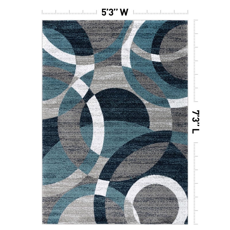 Rugshop Blue Modern Geometric Indoor Area Rug, Overlapping Circle Pattern, Fade Resistant, Non-Shedding, for Living Room, Bedroom and Home Office, 5'3" x 7'3" - Image 2