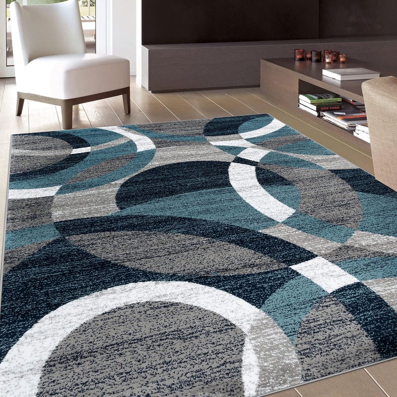 Rugshop Blue Modern Geometric Indoor Area Rug, Overlapping Circle Pattern, Fade Resistant, Non-Shedding, for Living Room, Bedroom and Home Office, 5'3" x 7'3" - Image 1
