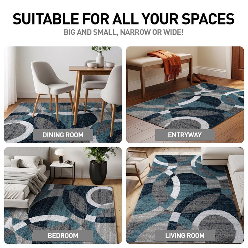 Rugshop Blue Modern Geometric Indoor Area Rug, Overlapping Circle Pattern, Fade Resistant, Non-Shedding, for Living Room, Bedroom and Home Office, 5'3" x 7'3" - Image 3