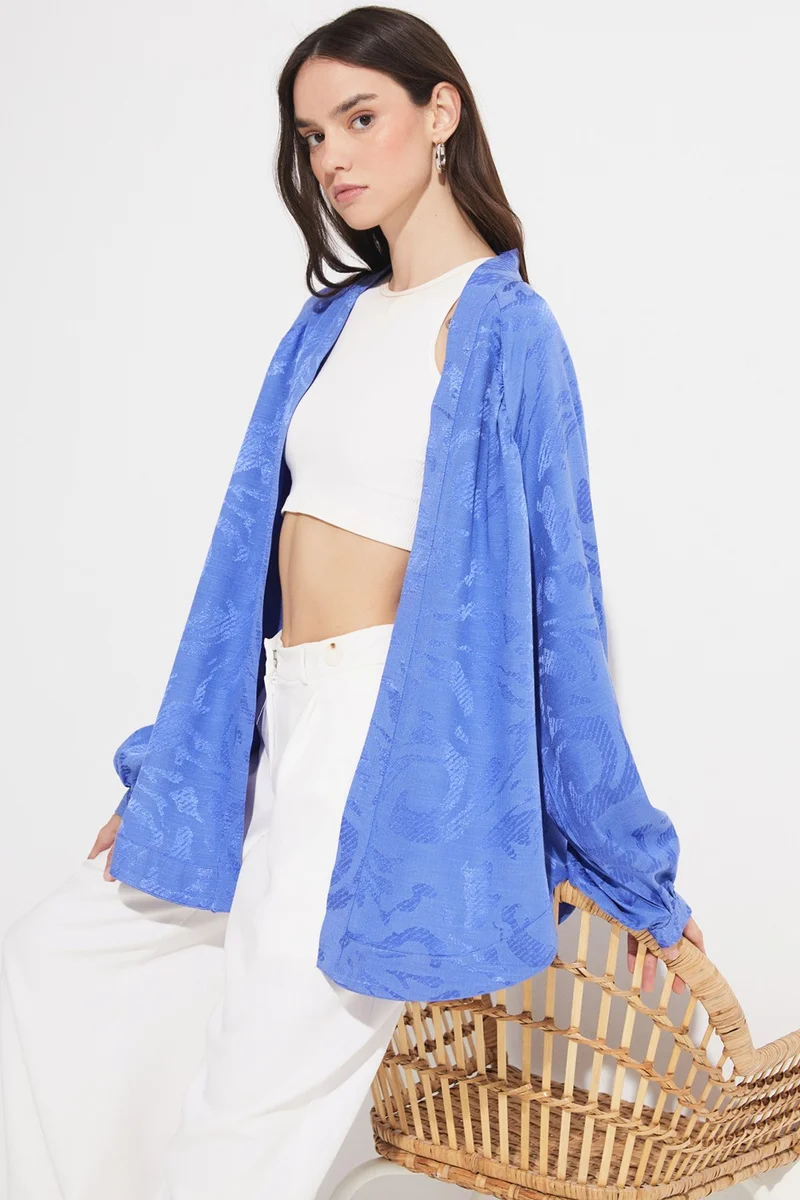 JUNE Women's Exclusive Self-Patterned Rayon Blend Kimono