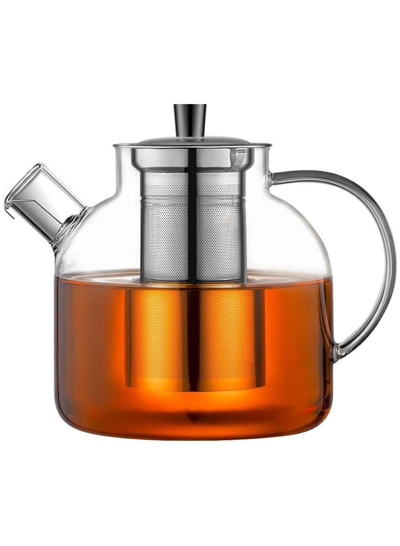 إبريق شاي زجاجي سعة 1500 مل (50 أونصة) مع مصفاة قابلة للإزالة، إبريق شاي كبير آمن، غلاية يدوية الصنع من أوراق مزهرة وأوراق فضفاضة للنساء والبالغين مع مصفاة من الفولاذ المقاوم للصدأ - Image 1