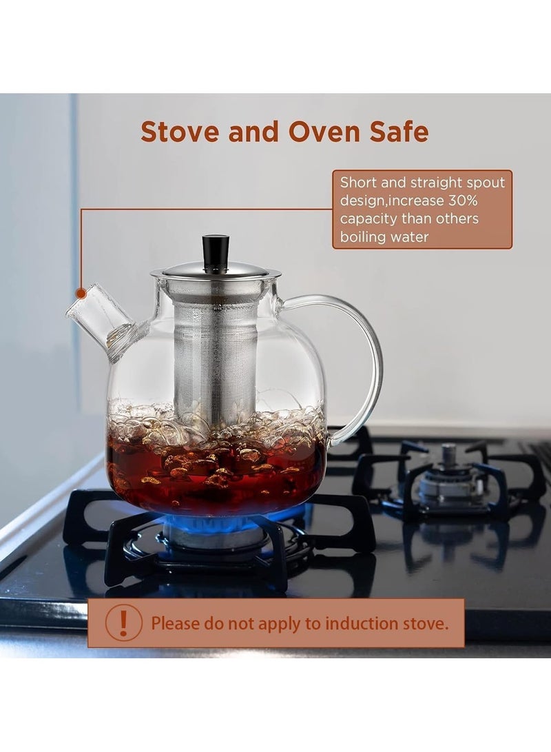 إبريق شاي زجاجي سعة 1500 مل (50 أونصة) مع مصفاة قابلة للإزالة، إبريق شاي كبير آمن، غلاية يدوية الصنع من أوراق مزهرة وأوراق فضفاضة للنساء والبالغين مع مصفاة من الفولاذ المقاوم للصدأ - Image 4