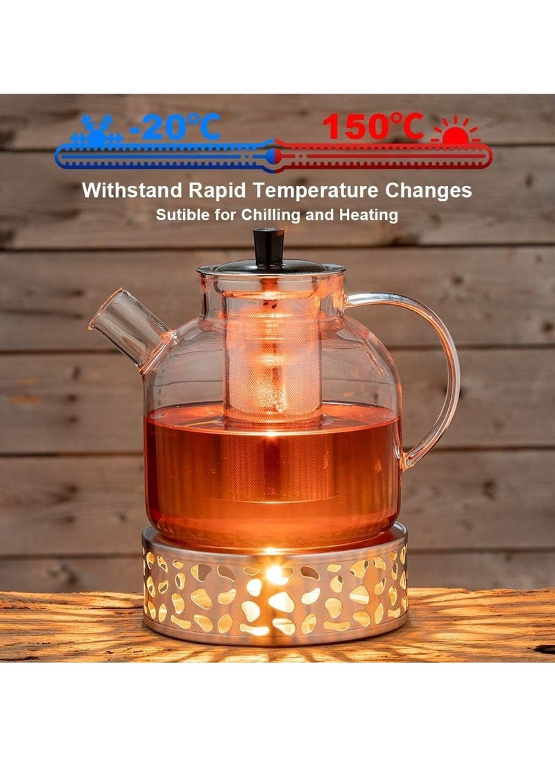 إبريق شاي زجاجي سعة 1500 مل (50 أونصة) مع مصفاة قابلة للإزالة، إبريق شاي كبير آمن، غلاية يدوية الصنع من أوراق مزهرة وأوراق فضفاضة للنساء والبالغين مع مصفاة من الفولاذ المقاوم للصدأ - Image 5