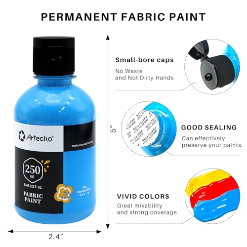 Artecho Black Fabric Paint, 250 ml / 8.45 oz Permanent Clothing Paint for DIY T-Shirts, Tote Bags & Canvas, Washable & Flexible Textile Paint - Image 3