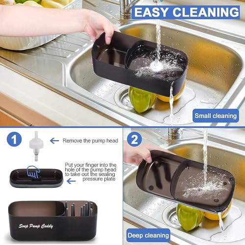 Styxon Kitchen Dish Soap Dispenser With Sponge Holder, 3-In-1 Countertop Soap Pump Dispenser, For Kitchen Sink Dishwashing Cleaning Supplies Soap Dispenser - 12.5 Ounces - Plastic, Black - Image 5
